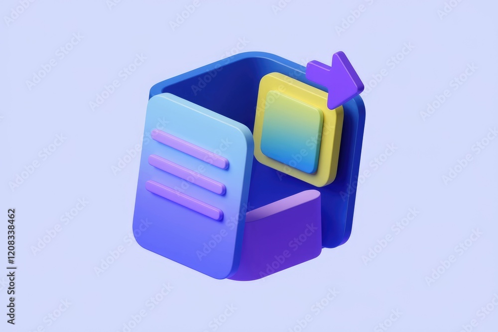 Poster 3d illustration of data transfer, showcasing seamless movement of information between platforms.