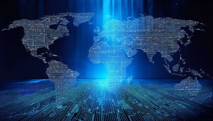 world map with binary code
