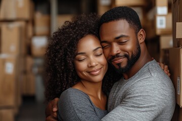 A pair embracing in an industrial setting