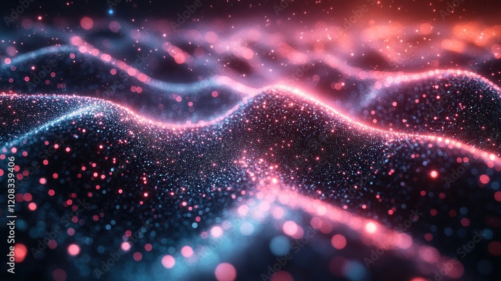 Poster a digital representation of a wave-like pattern of light
