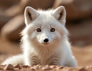 Arctic Fox Portrait: Serene White Fur, Golden Hour Light