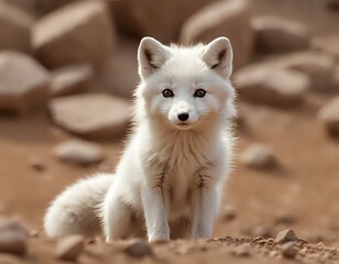 Obraz premium Arctic Fox Kit: A Serene Portrait in Warm Sunlight