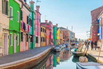 Colorful houses and canal in Burano
