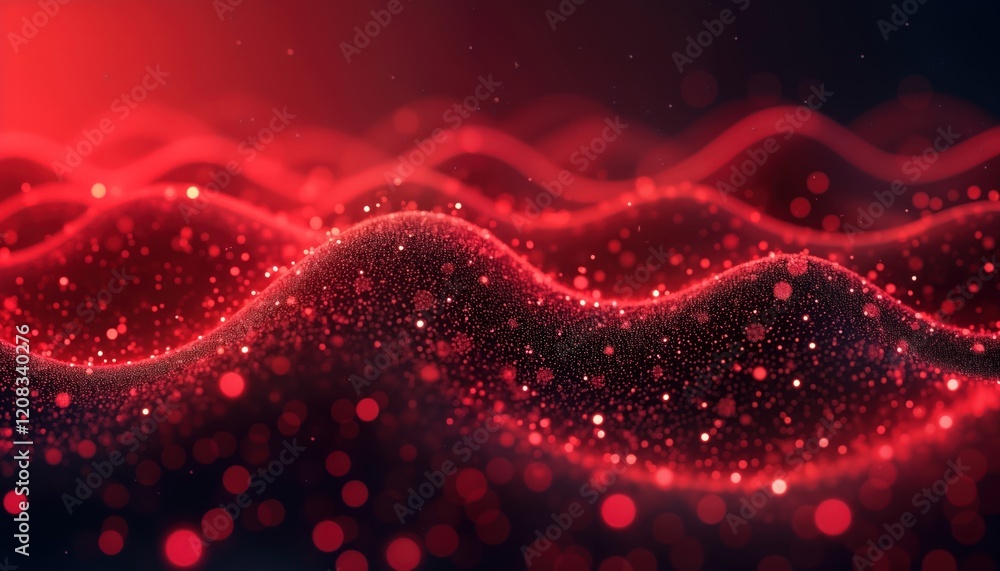 Poster red tech background shows dynamic digital waves. abstract neural connections form pattern. futuristi