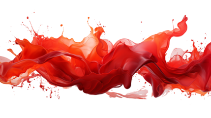 Artistic red paint splash suspended in motion, perfect for vibrant design concepts, studio view, isolated on transparent background.