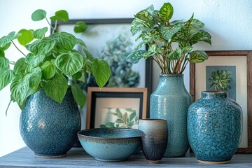 A collection of vases displayed on a table, perfect for decorative or display purposes