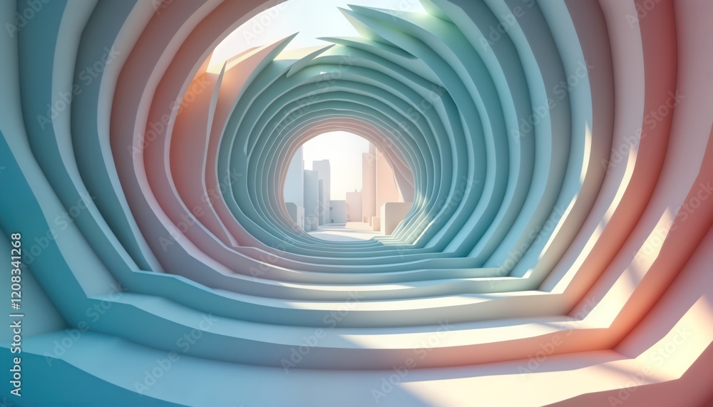 Aufkleber abstract spiral tunnel with pastel colors, layered shapes. soft gradient hues create three-dimension