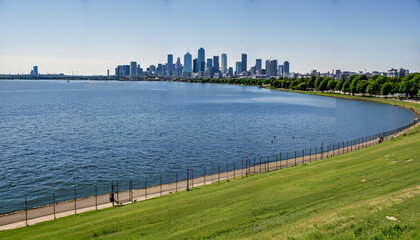 Vue panoramique du centre-ville au bord du lac