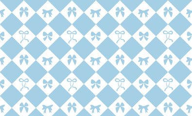 Diamond Ornament with Bows. Blue and White Backdrop with Ribbon Bows. 