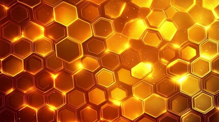 Glowing Golden Hexagonal Honeycomb Pattern Design