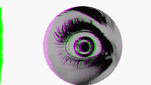 Abstract halftone eye glitch element. Trendy grunge design element.