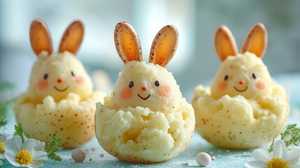 Cute bunny mashed potato easter meal for kids - fun and creative holiday dining idea