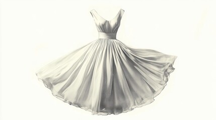 Obraz premium elegant 1950s cocktail dress with fitted waist and full skirt, rendered in sophisticated pearl grey silk, floating gracefully against pure white background