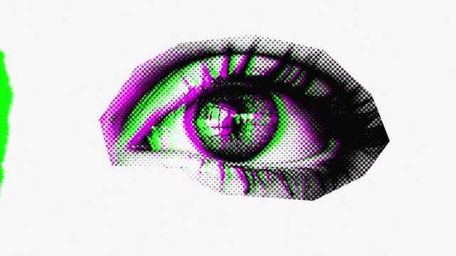 Abstract halftone eye glitch element. Trendy grunge design element.