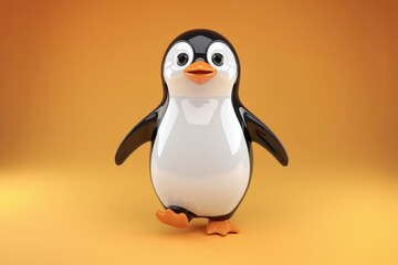 Fototapeta premium A cute, cartoon penguin takes a stroll on an orange background.