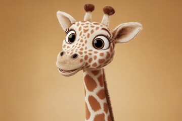 Obraz premium Adorable cartoon giraffe with big eyes and a friendly expression.