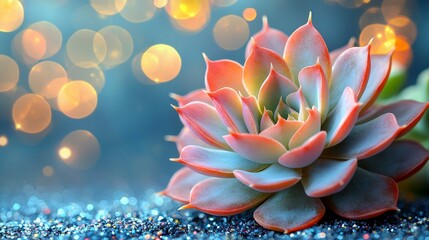 Fototapeta premium Futuristic abstract art features vibrant pink succulents with glitter, inspiring a fantastical sci-fi setting