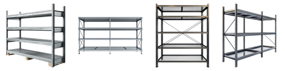 Steel racks isolated on transparent background, PNG die-cut, Set of