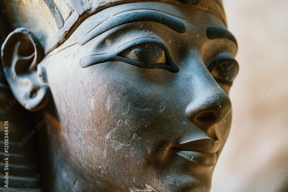 Poster close-up view of a statue depicting a woman's face, suitable for use in various contexts
