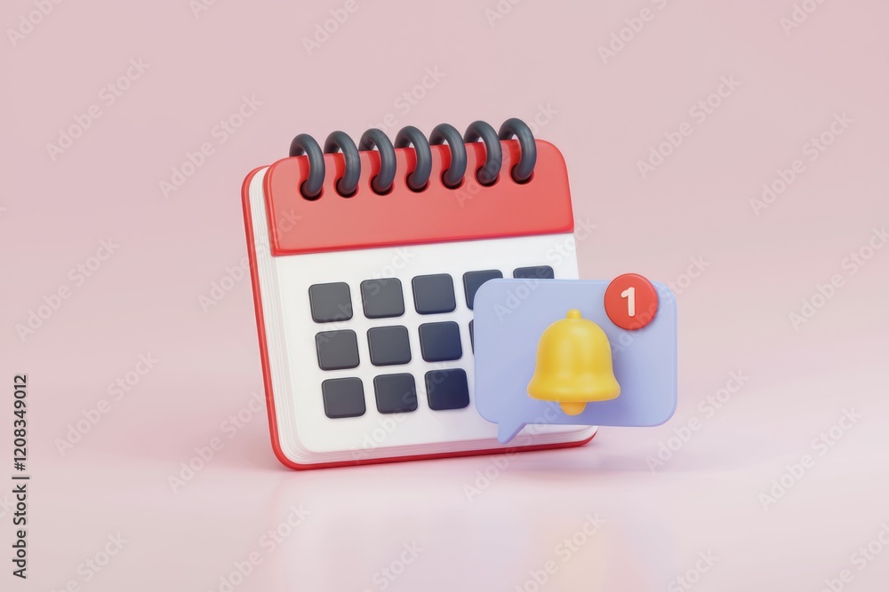 Aufkleber a 3d rendered image of a calendar with a notification bell indicating an upcoming event or reminder.