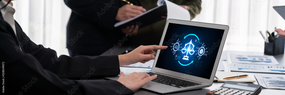 Poster ai ethics responsibility standard law and rules on computer screen provide report of ai ethic transp