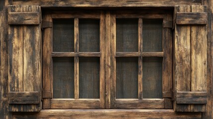 Rustic wooden window with shutters in vintage style architecture