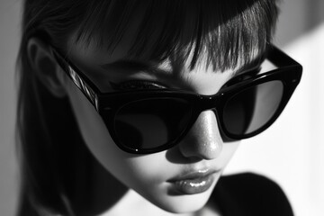 A close up of a woman wearing sunglasses, suitable for use in portraits, advertising, or entertainment