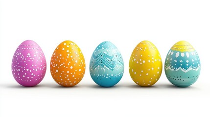Obraz premium Colorful easter eggs display on white background for festive decoration and celebration