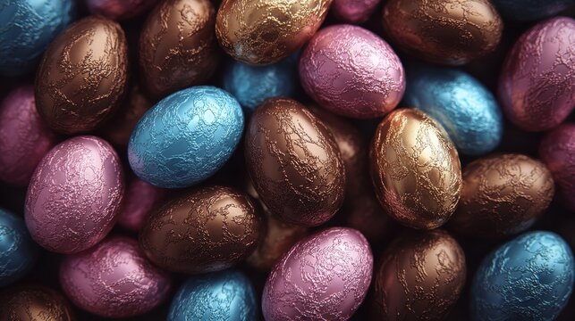 Colorful foil wrapped mini chocolate easter eggs for festive celebrations