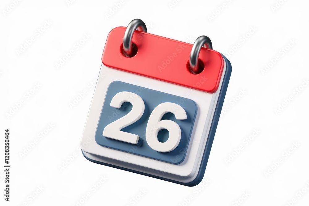 Poster A 3D rendering of a calendar showing the 26th of the month.