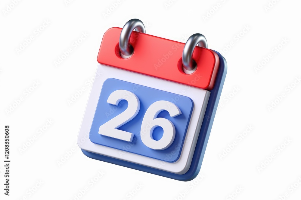 Poster A 3D rendering of a calendar showing the 26th, with red and blue color scheme.