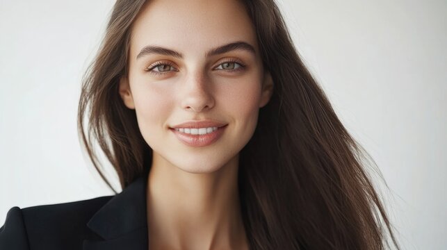 A woman with long brown hair is wearing a black jacket, ready for an adventure