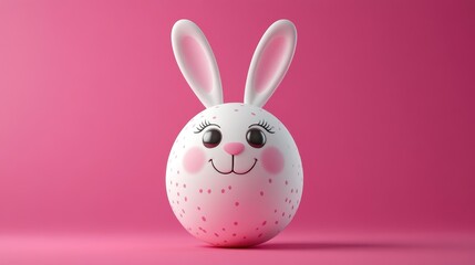 Obraz premium Cute easter bunny face on white egg with pink background for holiday decor or greeting cards