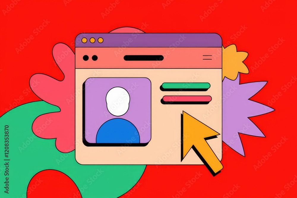 Poster A stylized illustration of a user profile page with a cursor indicating interaction.