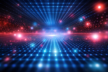 Obraz premium Vibrant Light Explosion with Neon Rays, Glowing Particles, and Futuristic Cosmic Perspective for Dynamic Digital Designs