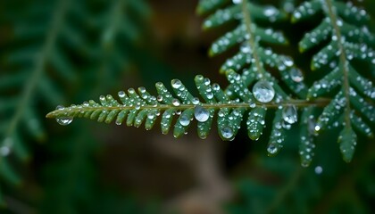 Naklejka premium a green leaf with water drops on it