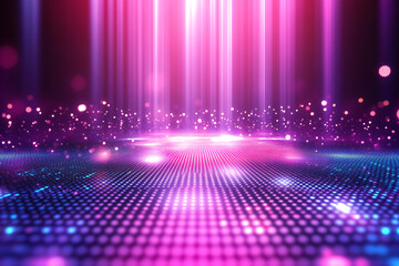 Obraz premium Vibrant Light Explosion with Neon Rays, Glowing Particles, and Futuristic Cosmic Perspective for Dynamic Digital Designs