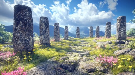 Majestic ahu tongariki statues at easter island against a vibrant landscape