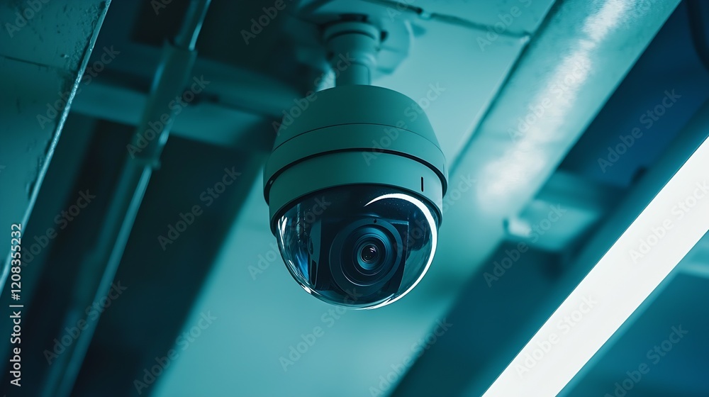 Poster Advanced Dome Security Camera with LED Illumination in Modern Urban Setting : Generative AI