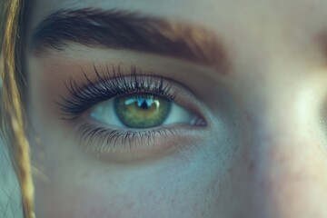 Obraz premium Close-up shot of a woman's green eye with detailed features