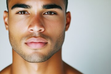 Close-up shot of a man's facial features, no shirt worn