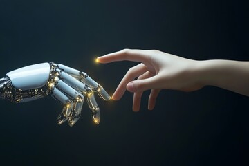 Human interacting with artificial intelligence technology