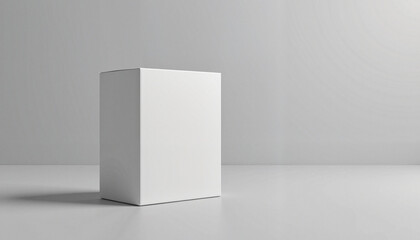 Minimalist white box mockup on grey backdrop, clean design concept