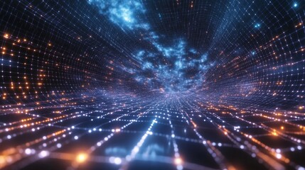 Obraz premium Futuristic digital network with glowing lights simulating a cosmic grid