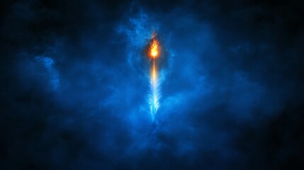 Fiery Feather Ascends Through Blue Mystic Smoke