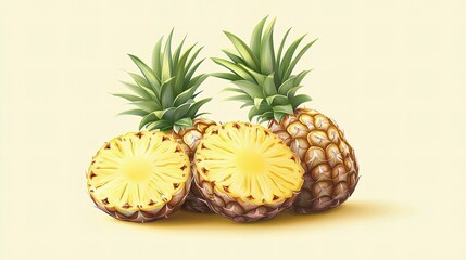 Fototapeta premium Fresh Pineapple Isolated on Soft Yellow Background for Design Use