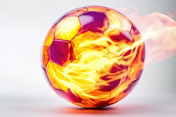 A burning soccer ball, ideal for use in sports or fantasy illustrations