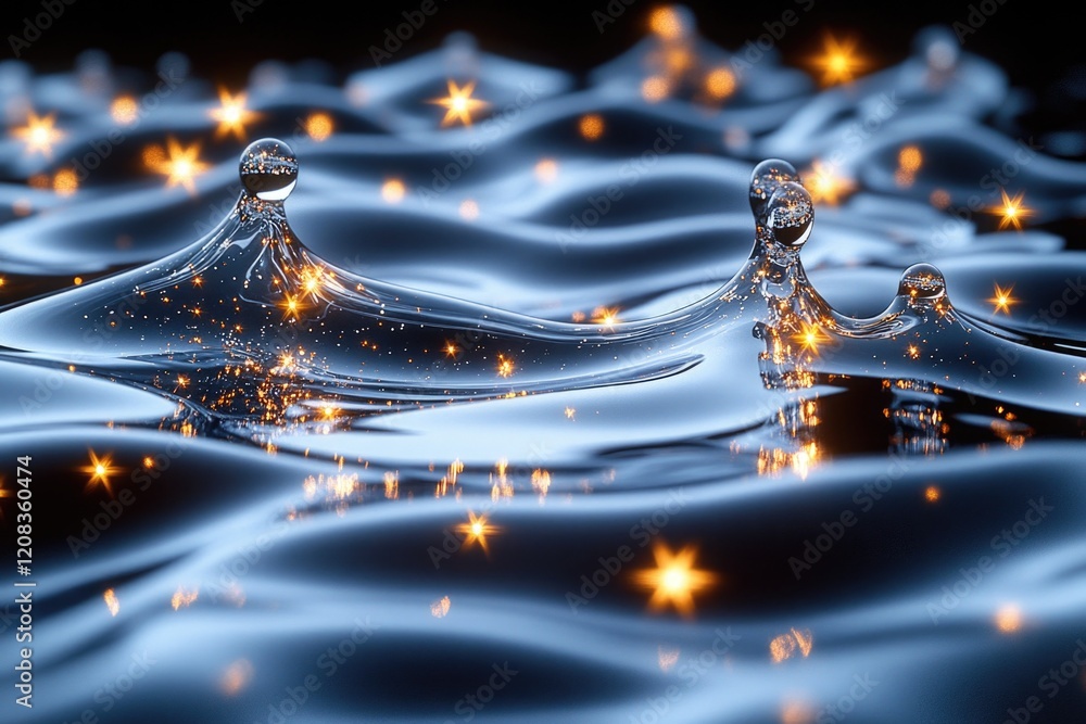 Poster a group of water droplets floating on the surface of the water, creating a visually appealing scene