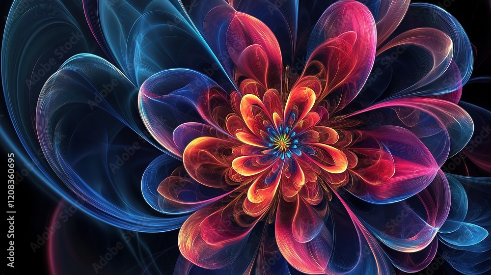 Poster abstract flower theme with dynamic shapes and lines background