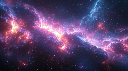 Fototapeta premium Cosmic nebula with vibrant colors and glowing particles.